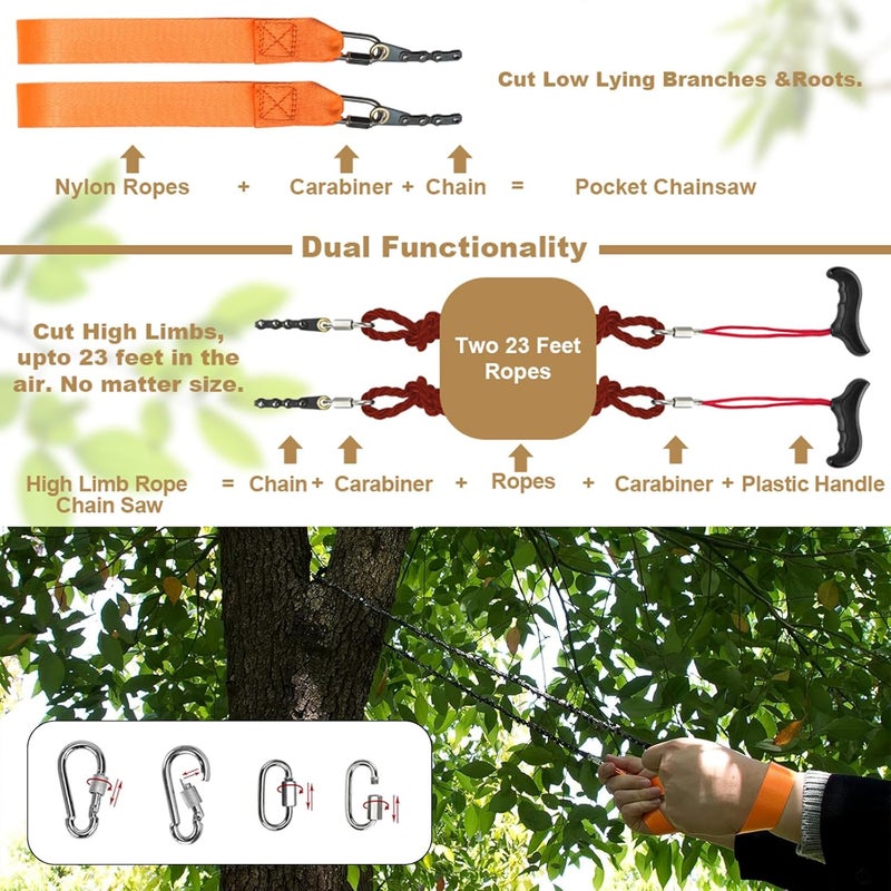 GSSHBR 55 Inch High Reach Hand Rope Saw for Tree Limbs with 70 Sharp Teeth Blades on Both Sides,Rope Saw Tree Saw High Limb Rope Chainsaw, Pocket Chainsaw - Image 4